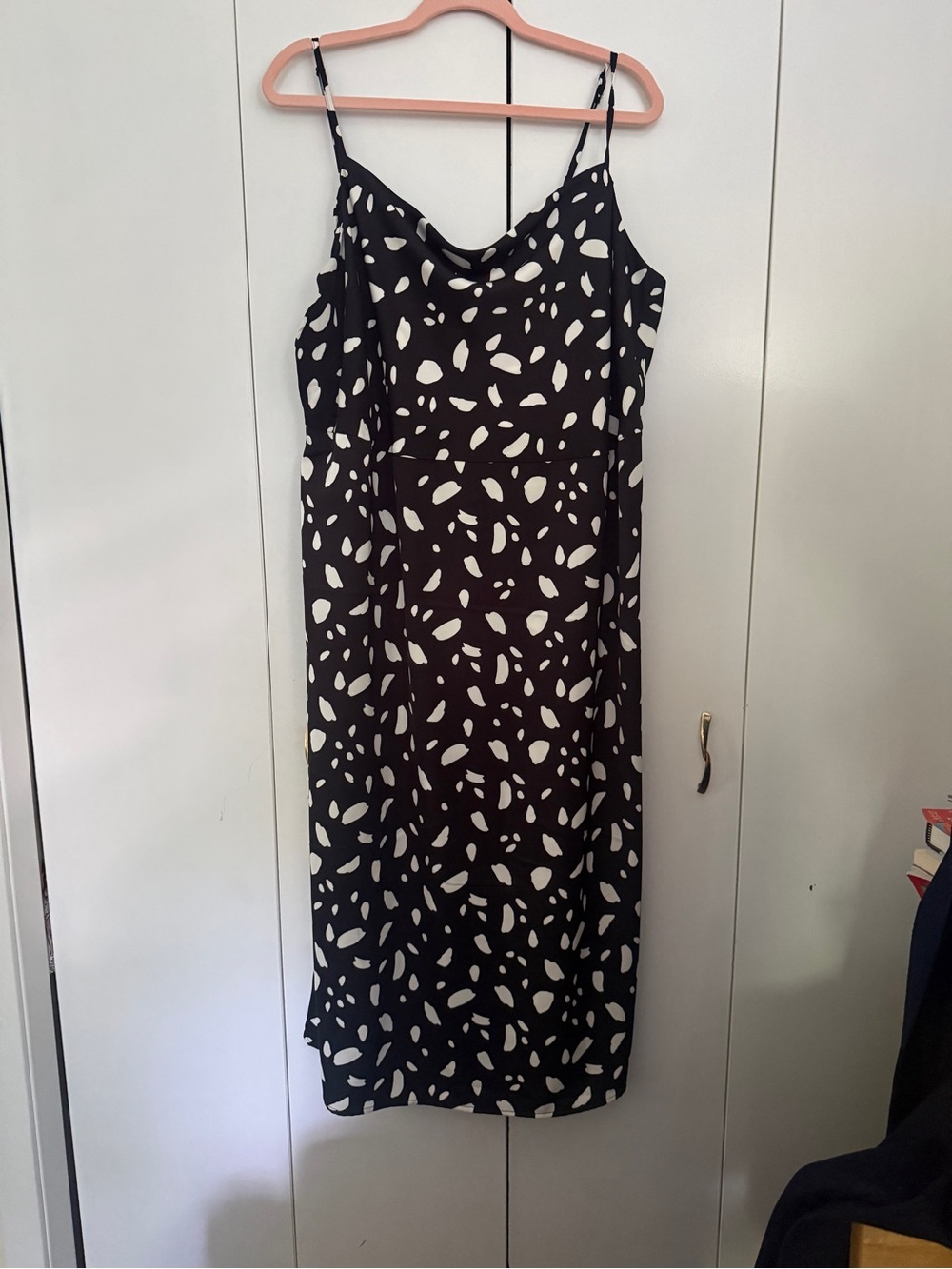 Old Navy Black Midi Slip Dress with White Abstract Spots
